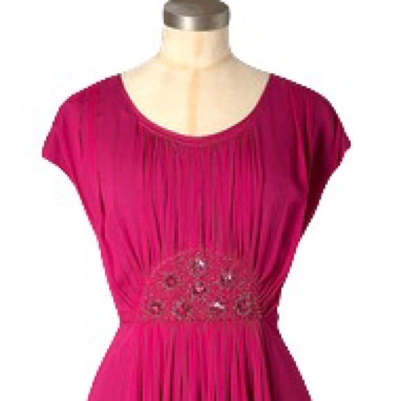 Boden Beaded Jeweled Georgette Fuchsia Pink Scoop Neck Midi Dress - 4 - Picture 3 of 14